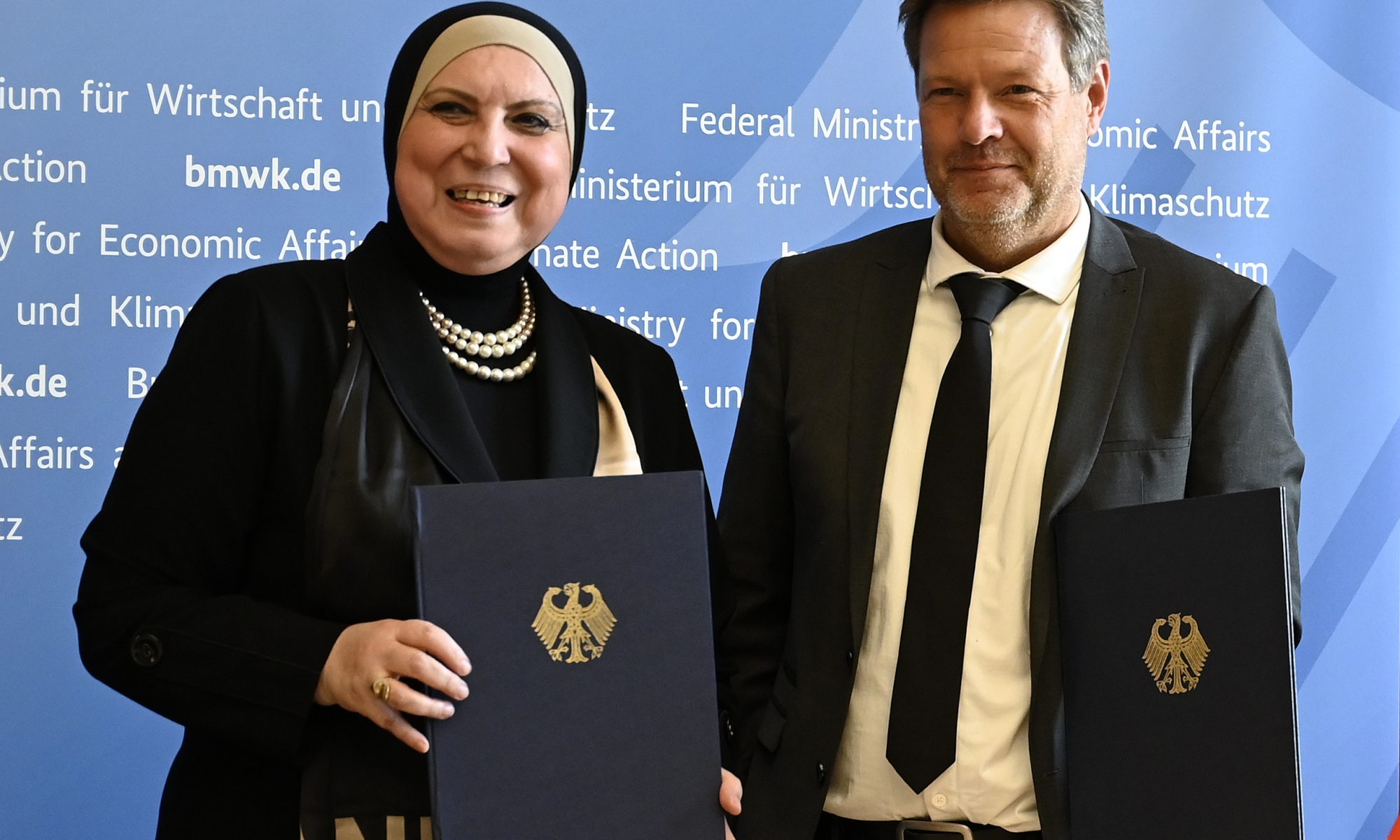 Nevine Gamea, Egyptian Minister of Trade and Industry, and Robert Habeck, Minister for Economic Affairs and Climate Action